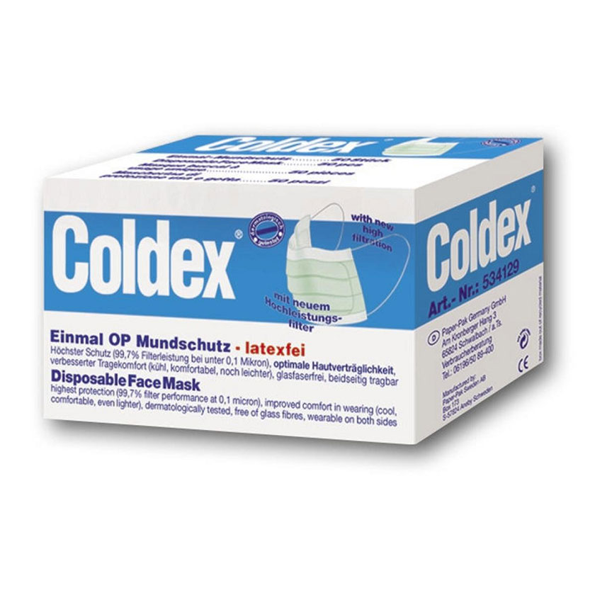 Coldex OP Mundschutz mit Gummiband grün, latexfrei. Packung 50 Stück